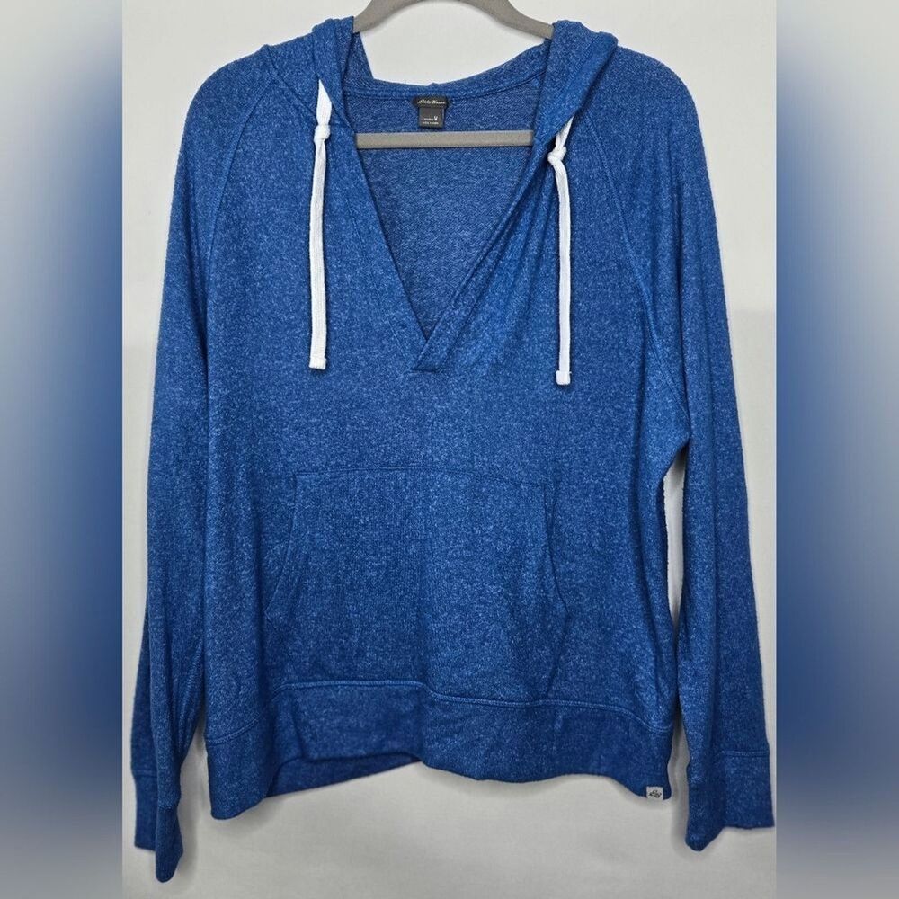 Women's Eddie Bauer Pullover V-neck Hoodie w/ Drawstring Royal Blue Size Medium